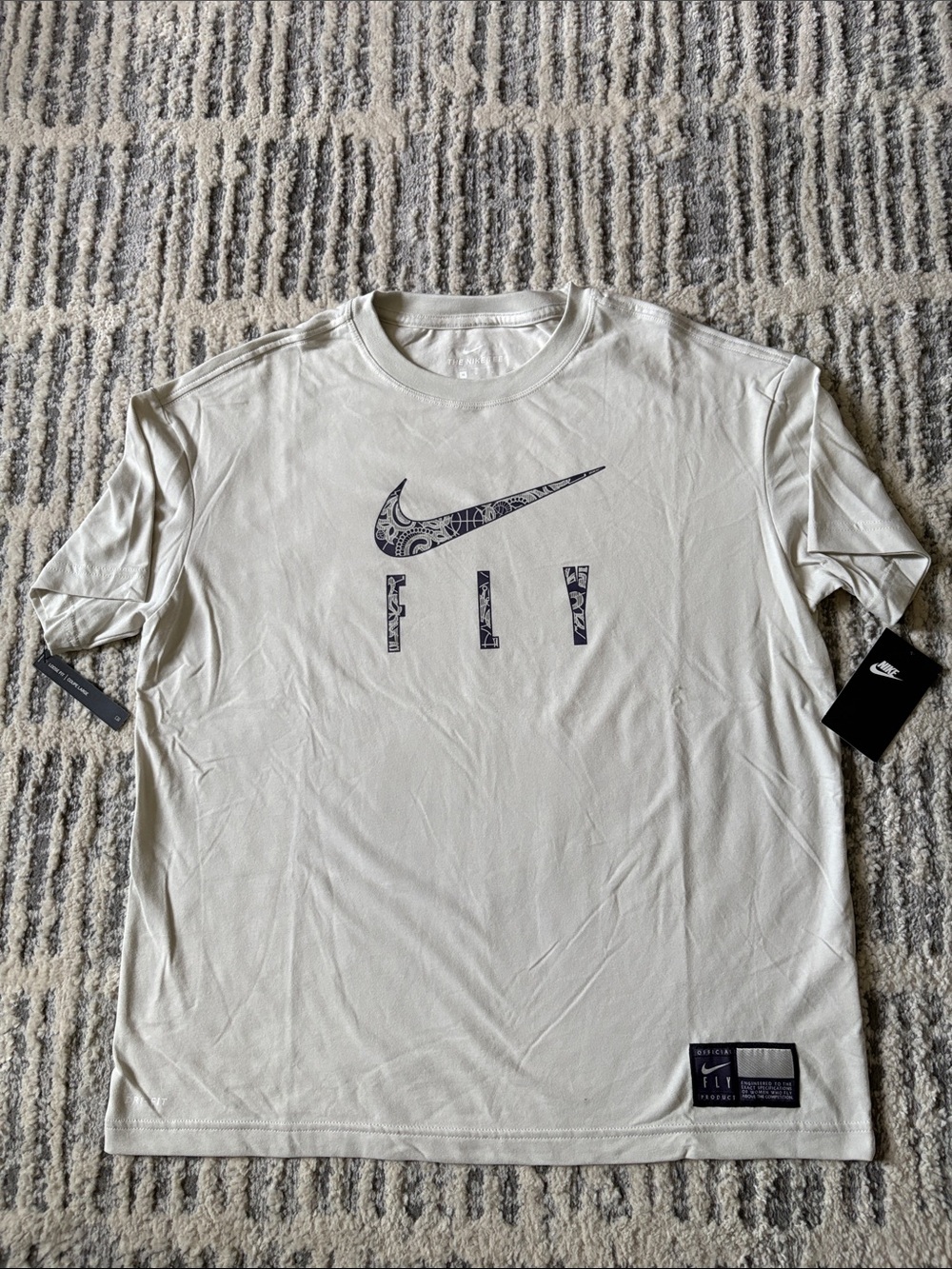 Nike Women’s Boxy Loose Fit-Fly Graphic Tee - Light Cream with Black Logo